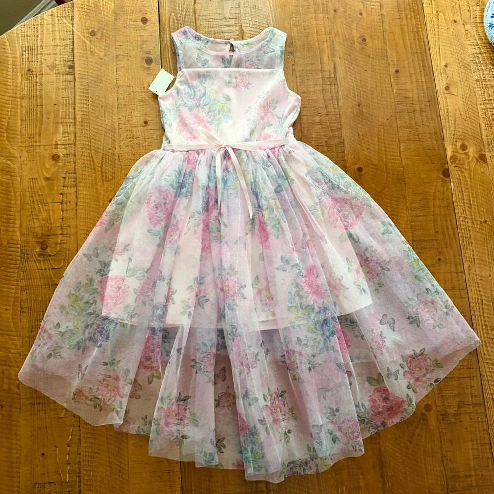 Girls pink spring floral dress girls size 7/8 - Picture 4 of 13